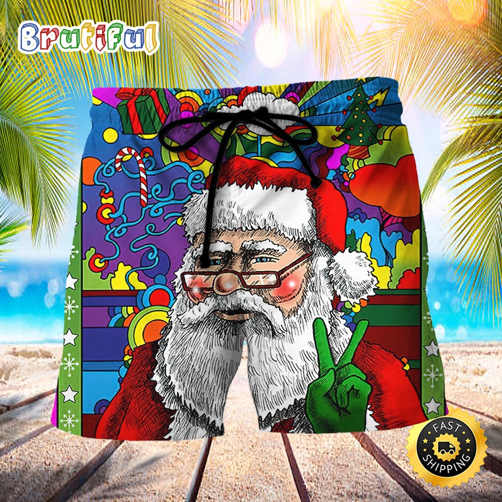 Hippie Funny Santa Claus Christmas Beach Short i0a4y9