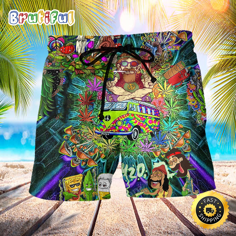 Hippie Mushroom Alien Bus Everything Colorful Beach Short hzsz2h