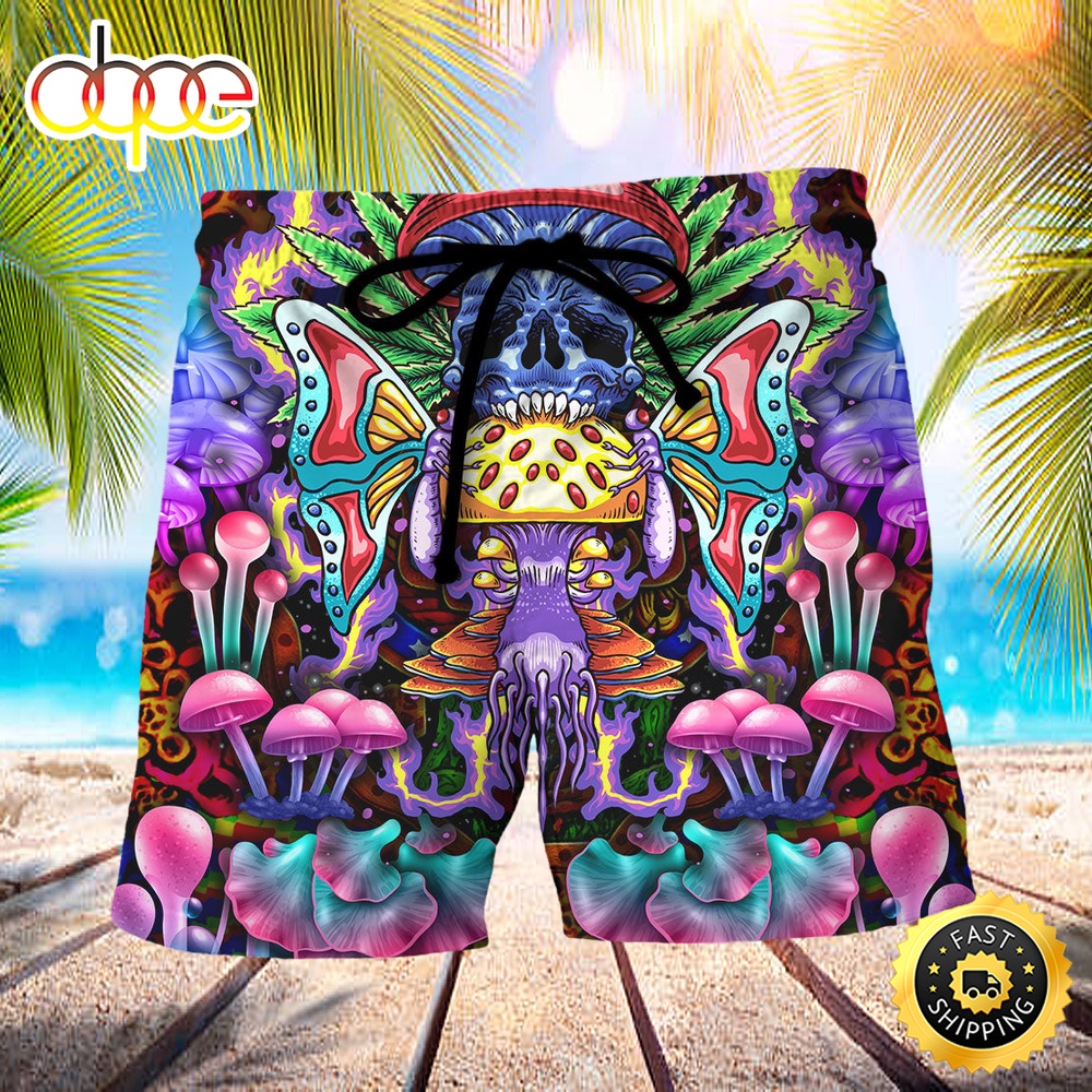 Hippie Mushroom And Skull Art Beach Short xgq7f9