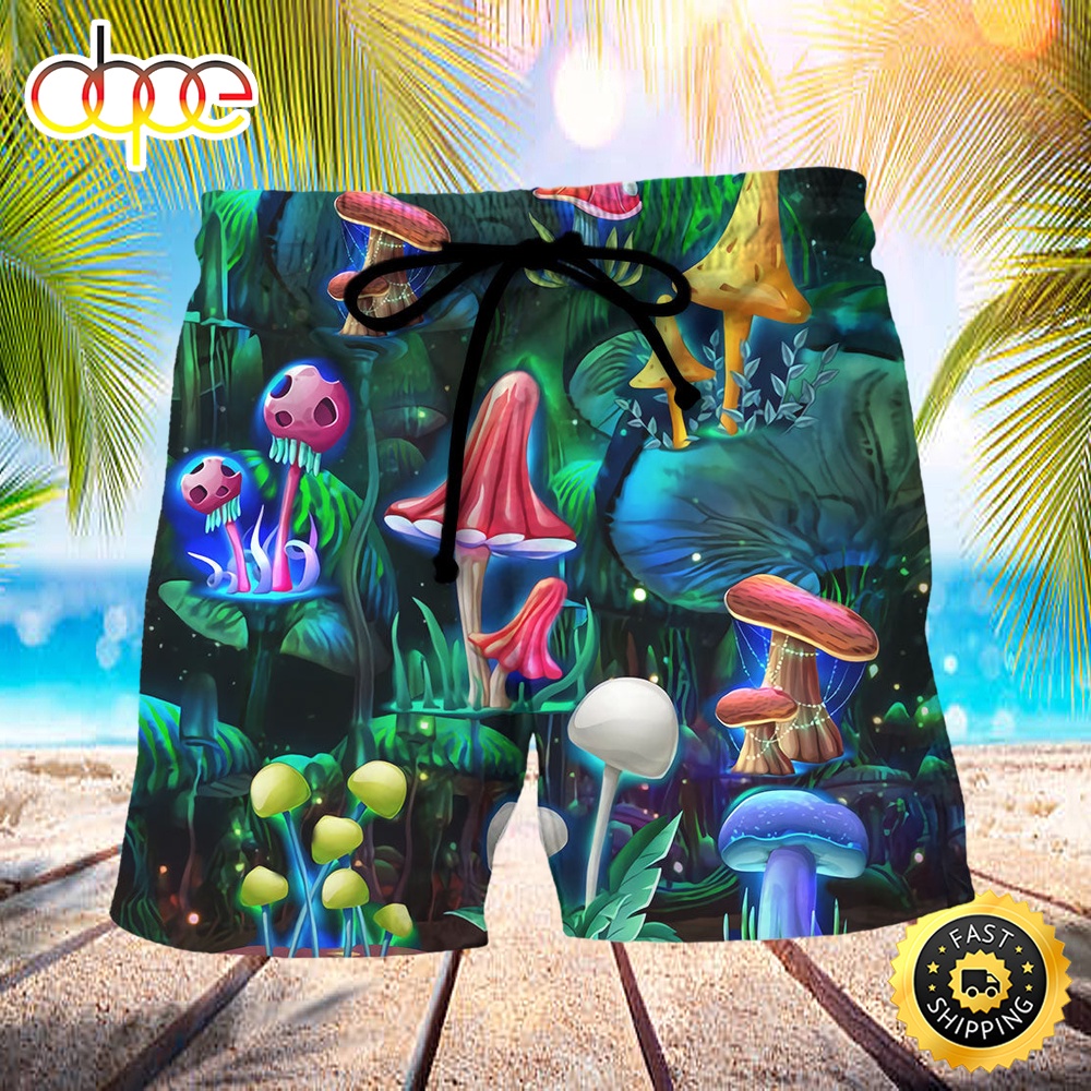 Hippie Mushroom Galaxy Neon Art Beach Short rm5izk
