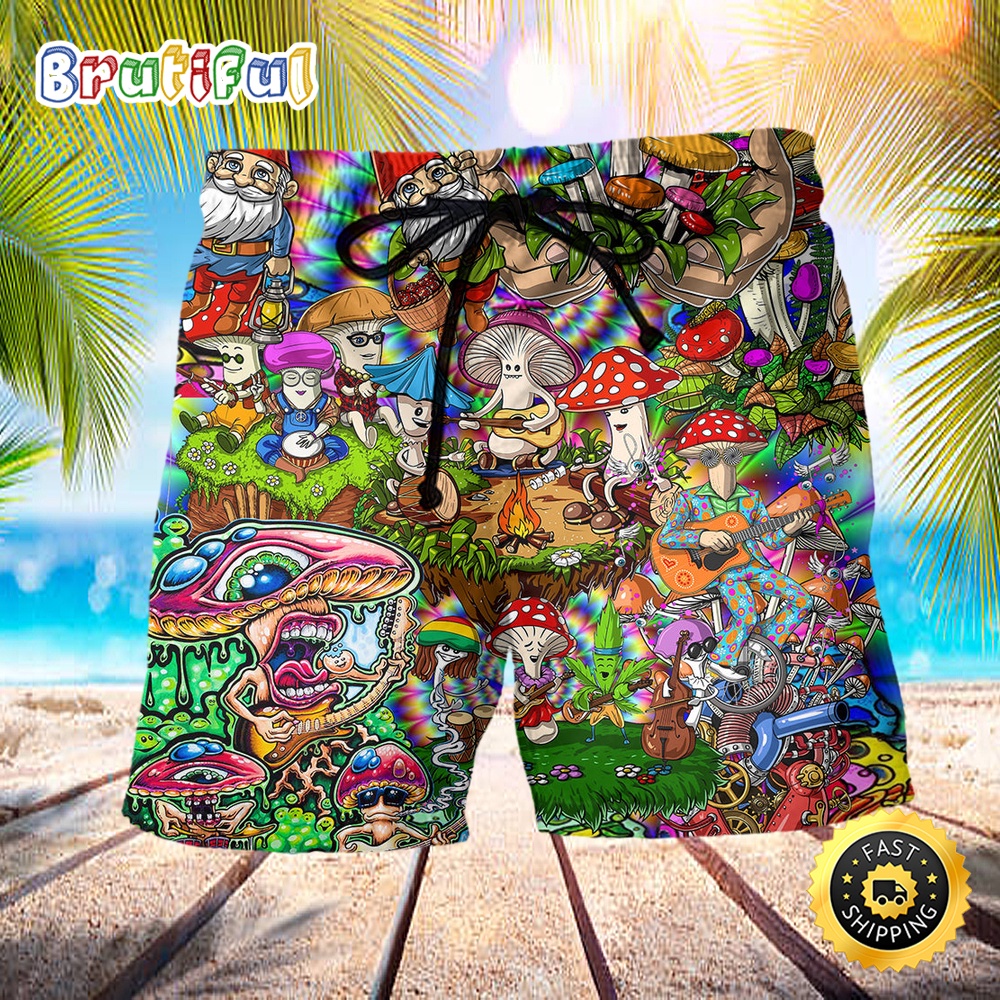 Hippie Mushroom Music Band Of Life Beach Short bf11im