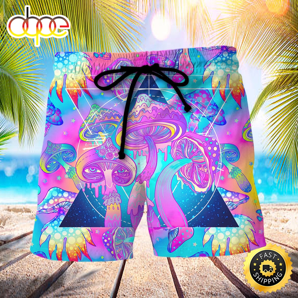 Hippie Mushroom Psychedelic Tapestry Mushroom Trippy Hippie Magical Eye Beach Short dxuf7m