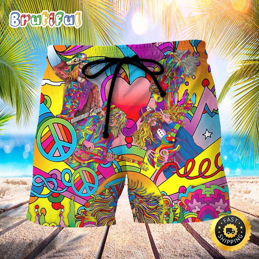 Hippie Music Guitar Psychedelic Musician Beach Short cou0ur