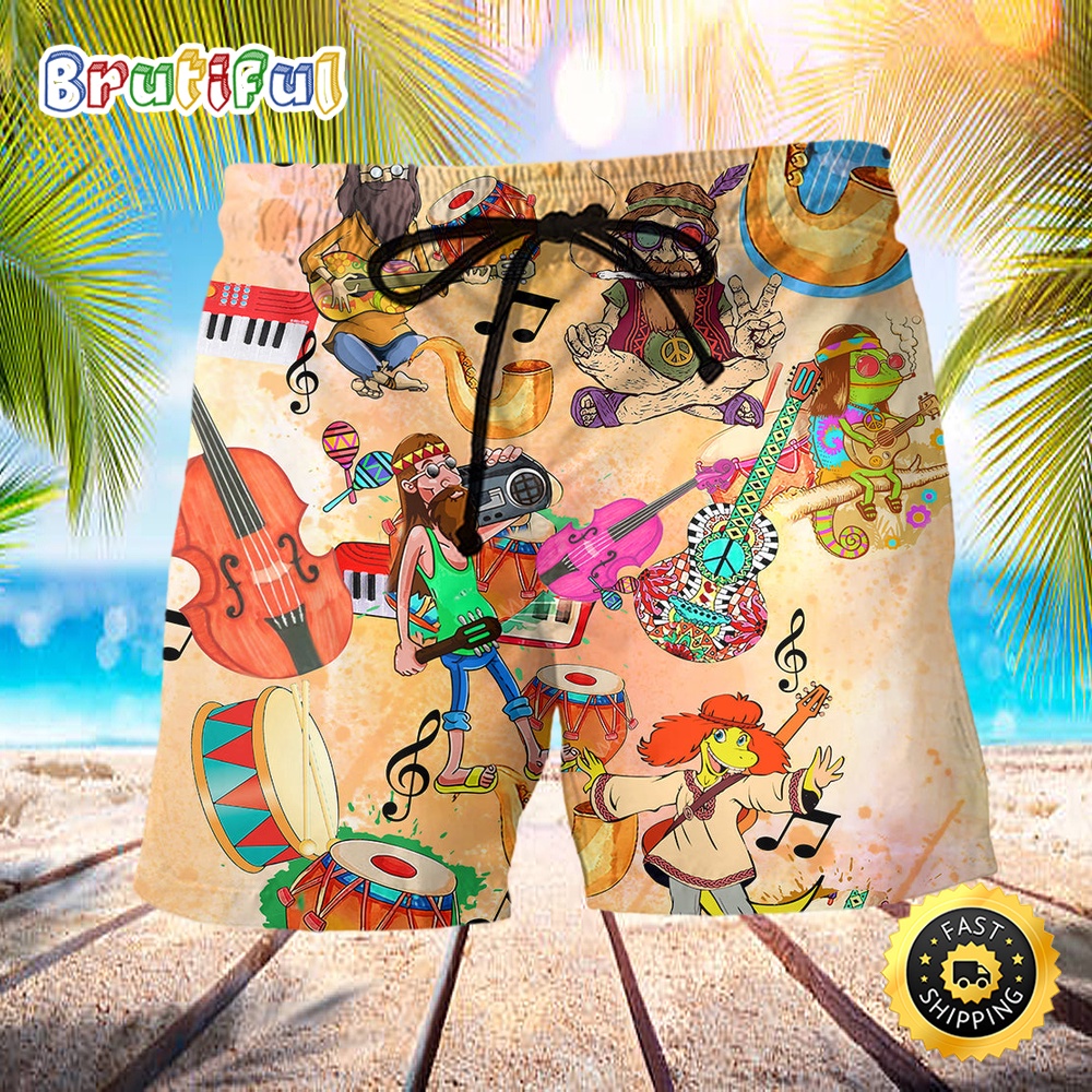 Hippie Music Peace Life Color Music Notes Beach Short clskbc