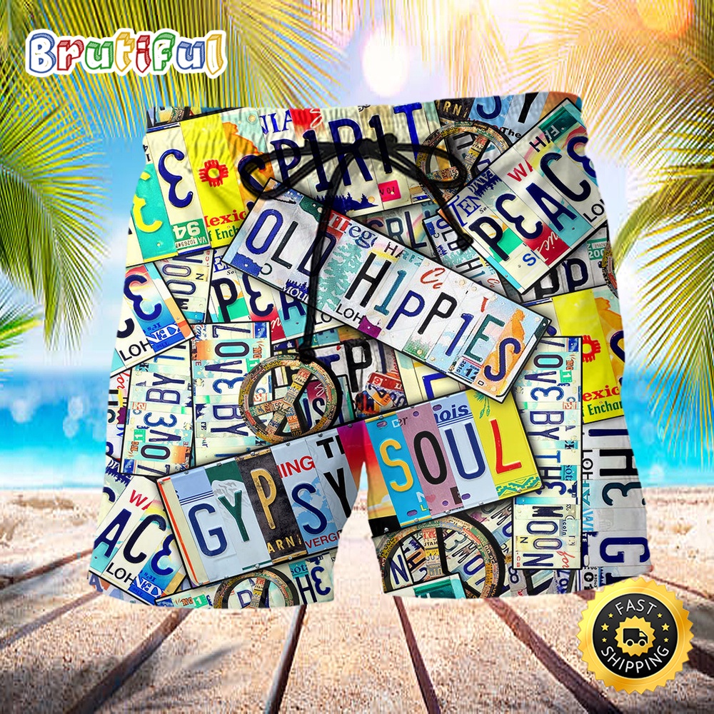 Hippie Old Man Spirit Peace Old Hippies Beach Short kaj6hr