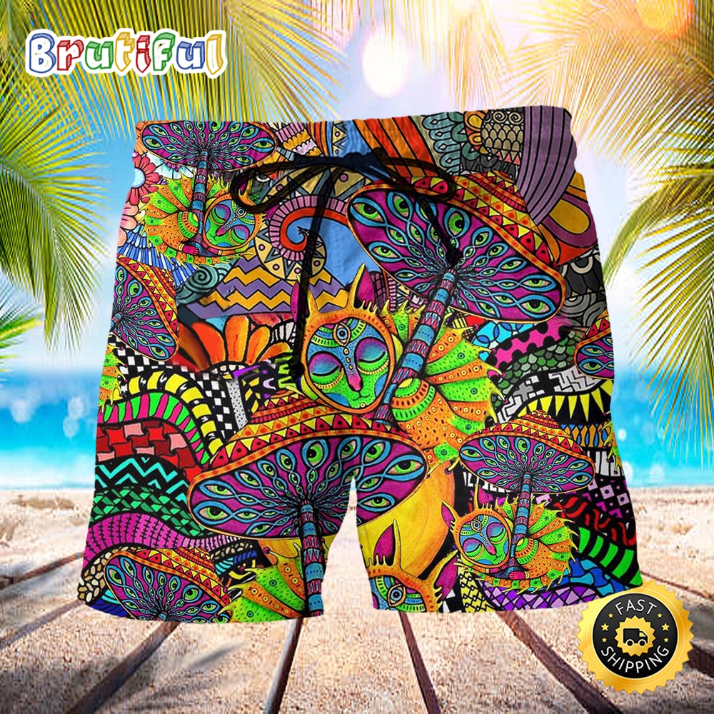 Hippie Peace Life Color Floral Beach Short kudkss