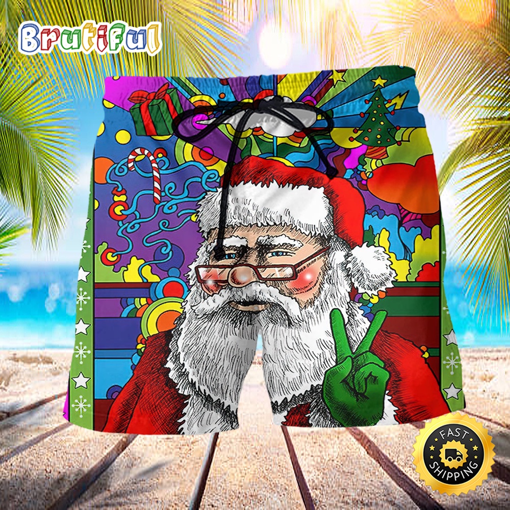 Hippie Santa Claus Christmas Santa Wear Glasses Beach Short x3vs7f