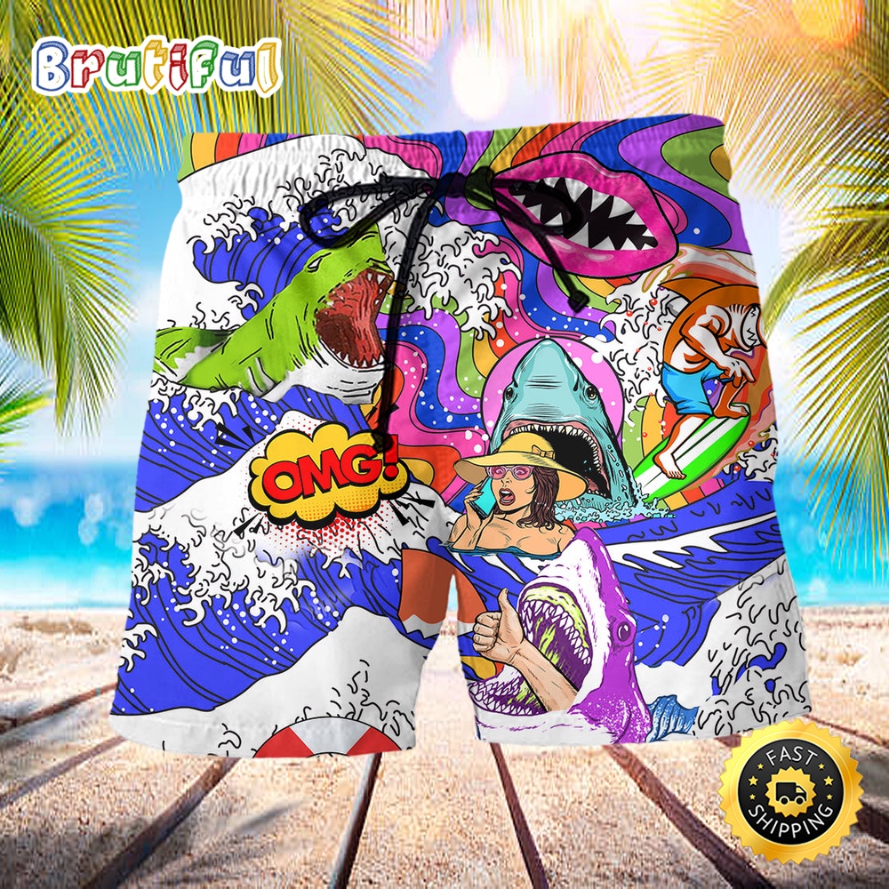 Hippie Shark And Girl Color Beach Short ihapnx