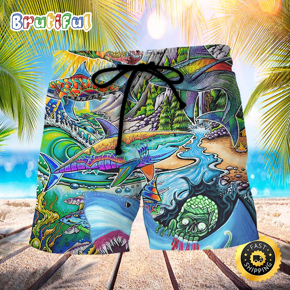 Hippie Shark Colorful Art Peace Beach Short wgc455