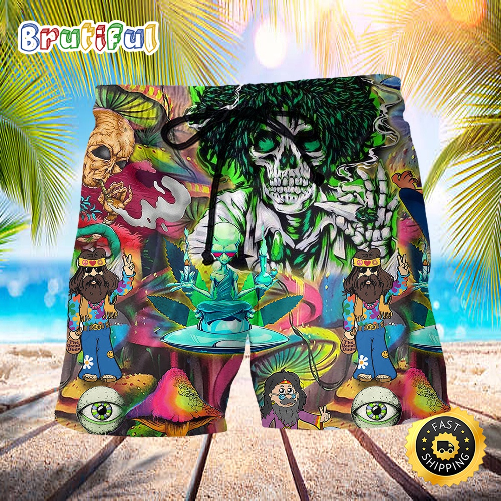 Hippie Skull Alien Mix Color Cool Style Beach Short gehowu