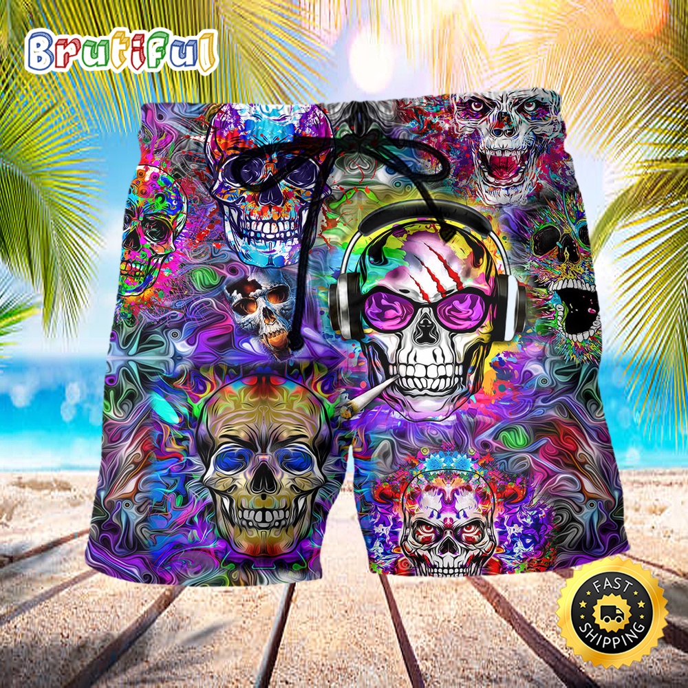 Hippie Skull Color Flowers Beach Short bi7nqc