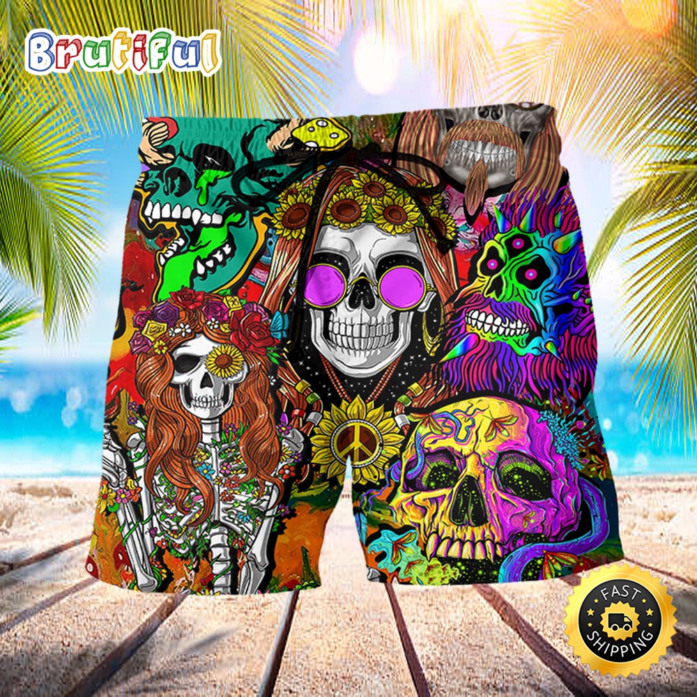 Hippie Skull Colorful Cool Style Beach Short pgzfpq