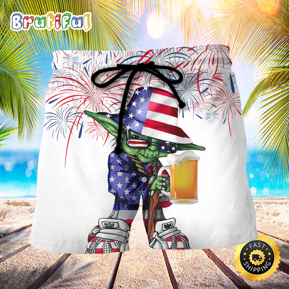 Independence Day Sw Yoda With Beer Beach Short kugmrl