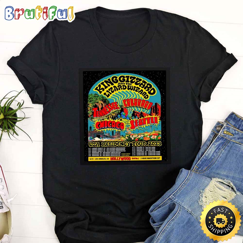 King Gizzard Usa Residengy Chicago Tour 2023 Black T Shirt