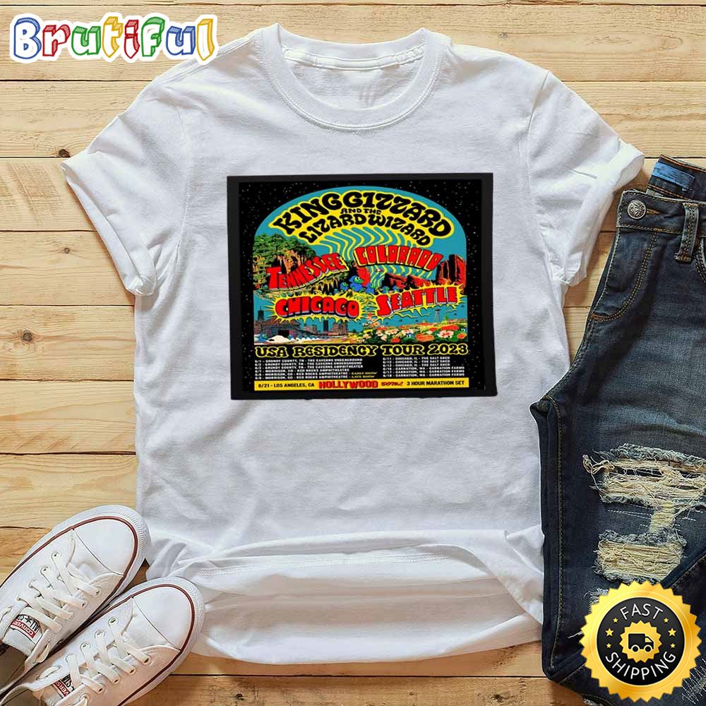 King Gizzard Usa Residengy Chicago Tour 2023 White T Shirt