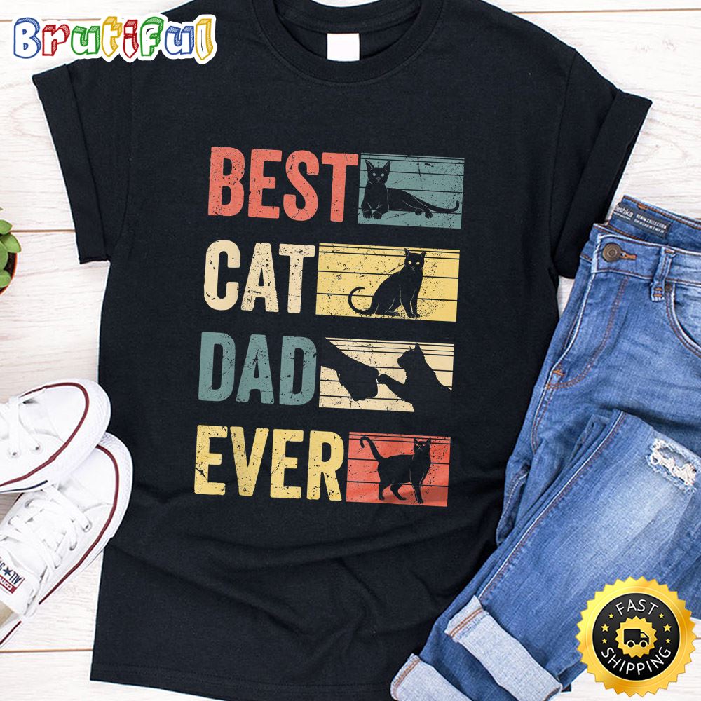 Mens Funny Vintage Cat Daddy tee Father s day Best Cat Dad Ever T Shirt logoui