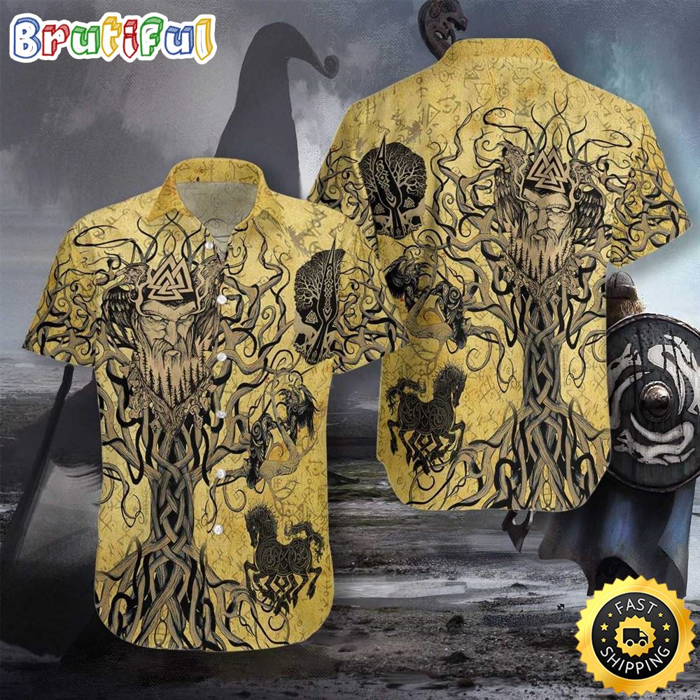 Odin Viking Yellow Hawaiian Shirt Short Sleeve Hawaiian Shirt Viking Gifts For Him 1 uvpmjt