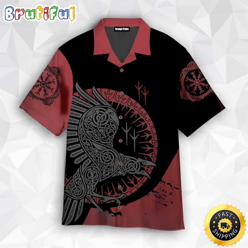 Raven Viking Red Black Hawaiian Shirt Short Sleeve Hawaiian Shirt Viking Gifts For Him 1 cyejrk