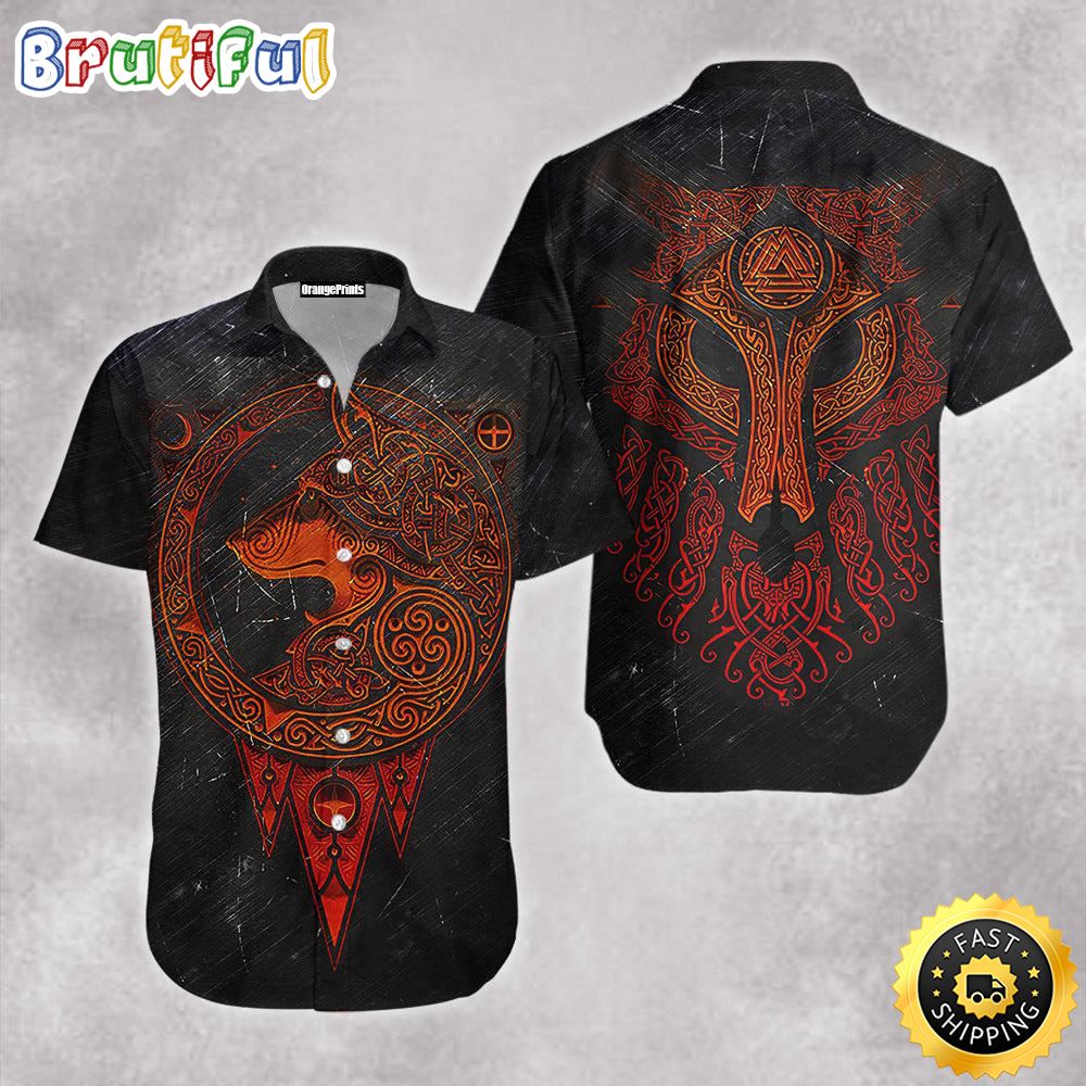 Red Wolf Vikings Hawaiian Shirt Short Sleeve Hawaiian Shirt Viking Gifts For Him 1 uer2us
