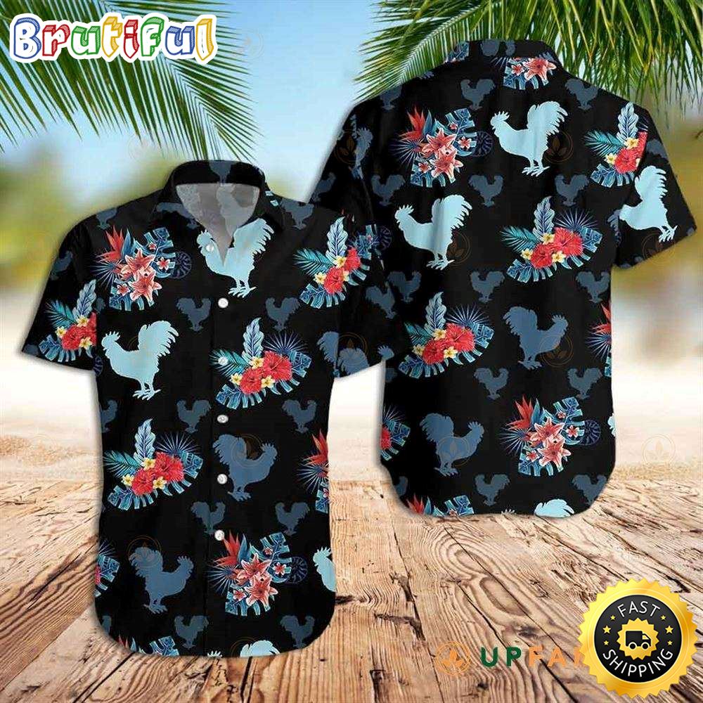 Rooster Hawaiian Shirt Rooster In Tropical Blue Hawaiian Shirt pslmza