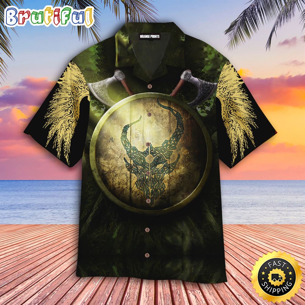 Shield Axe Raven Viking Hawaiian Shirt Short Sleeve Hawaiian Shirt Viking Gifts For Him 1 qikfdb