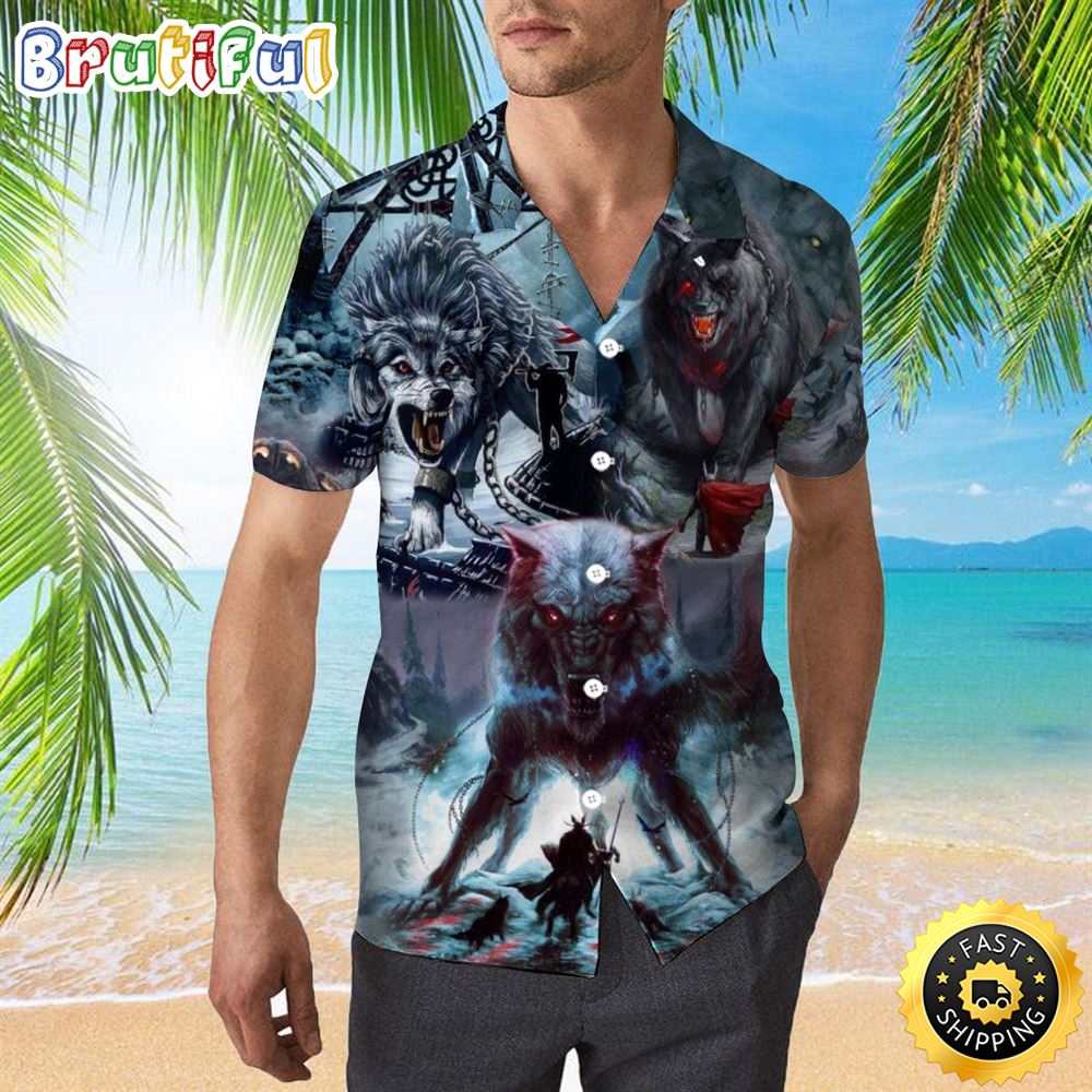 Viking Fenrir Wolf Hawaiian Shirt Short Sleeve Hawaiian Shirt Viking Gifts For Him 1 aojomt