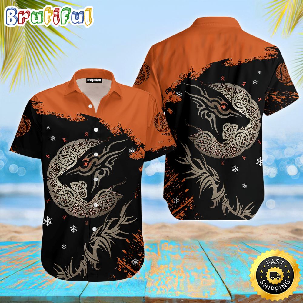 Viking Fenrir Wolf On Fire Hawaiian Shirt Short Sleeve Hawaiian Shirt Viking Gifts For Him 1 jogptf