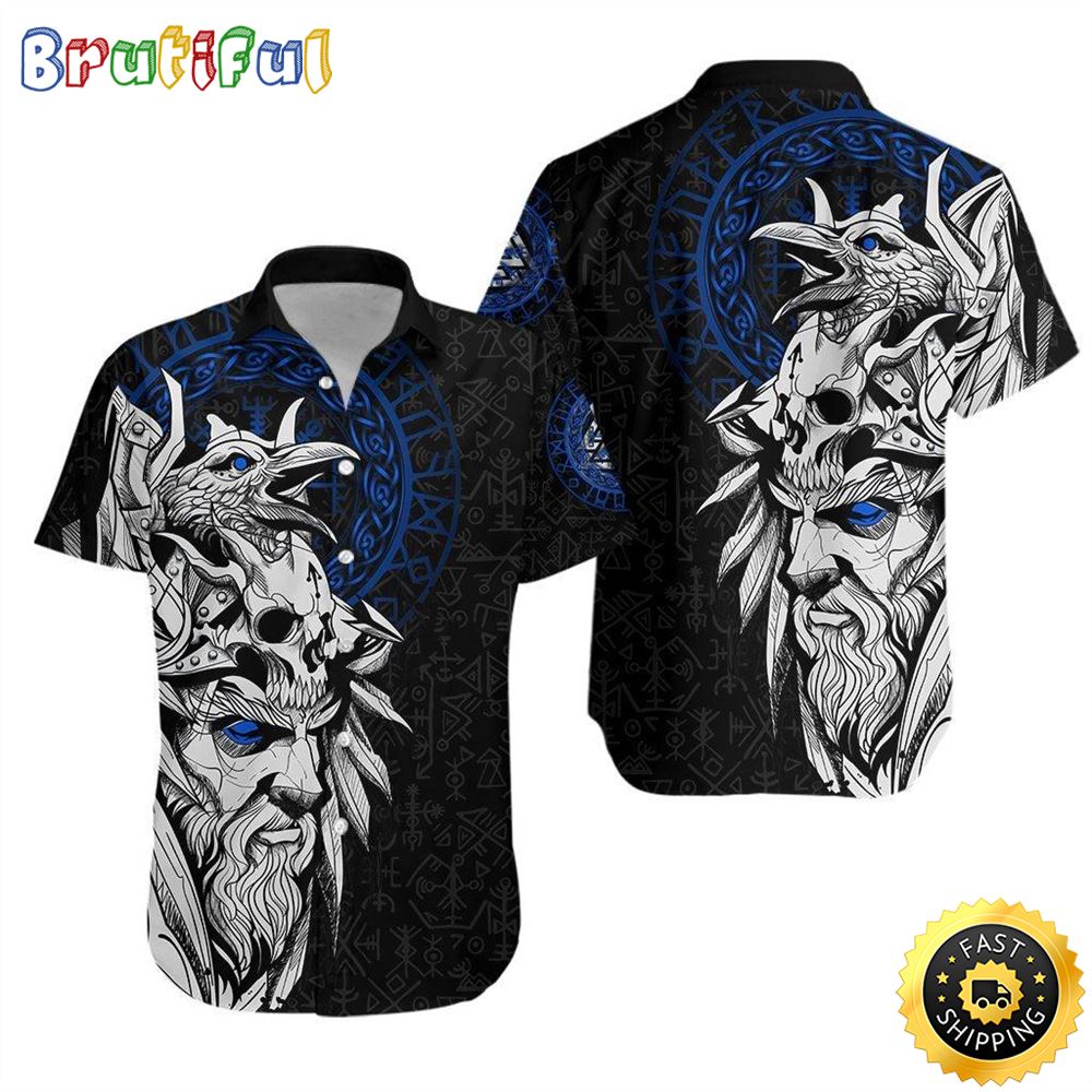 Viking Odin And Raven Blue Hawaiian Shirt Short Sleeve Hawaiian Shirt Viking Gifts For Him 1 x98o1p