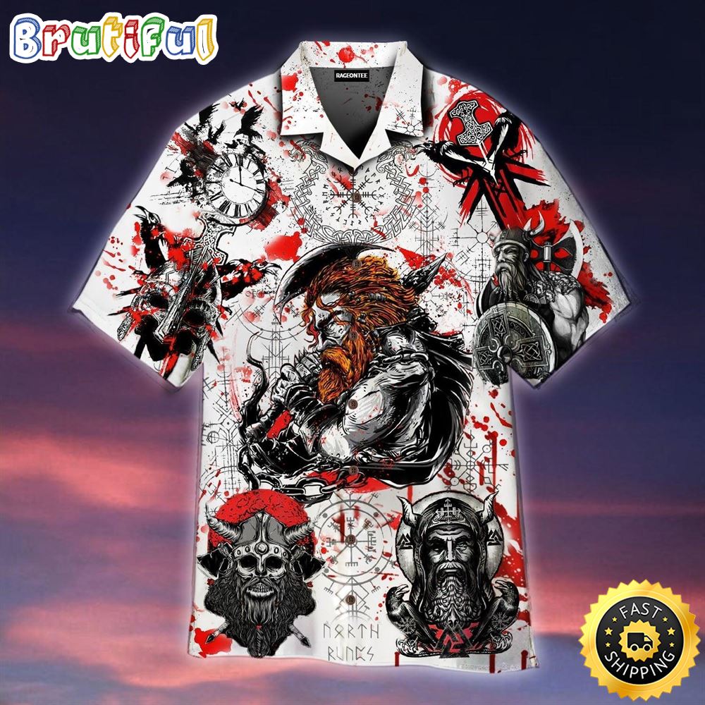 Viking On Red Moon Hawaiian Shirt Short Sleeve Hawaiian Shirt Viking Gifts For Him 1 fxfsga