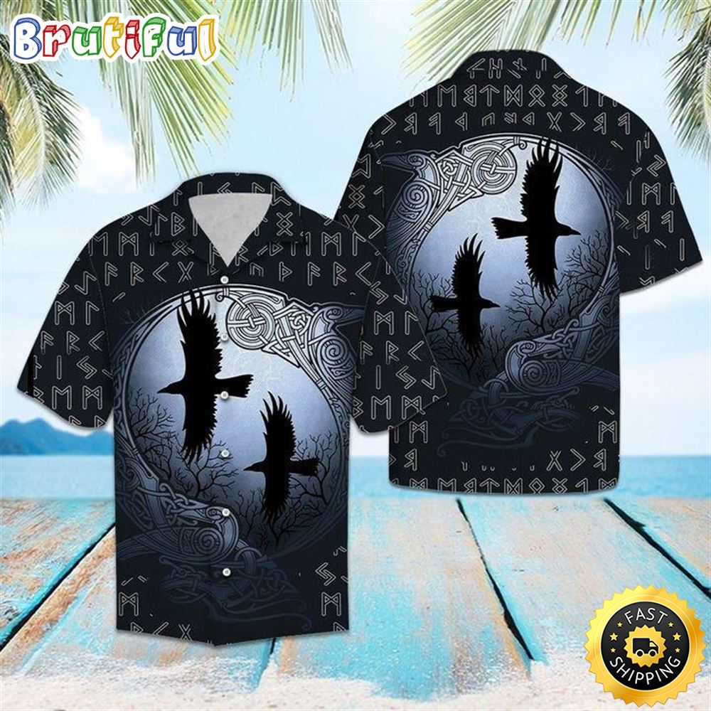 Viking Ravens Hawaiian Shirt Short Sleeve Hawaiian Shirt Viking Gifts For Him 1 x7zeob