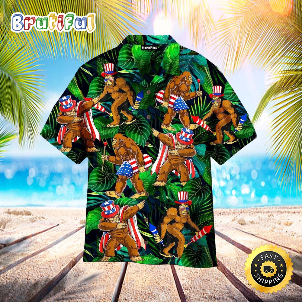 4th Of July Bigfoot Happy Independence Day Hawaiian Shirt Beachwear For Men nt4wsv
