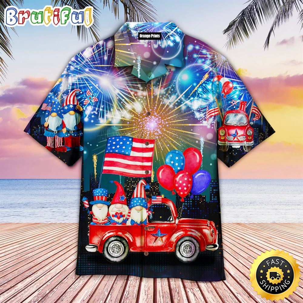 4th Of July Independence Day Cheerful Gnomes Hawaiian Shirt tvva7c