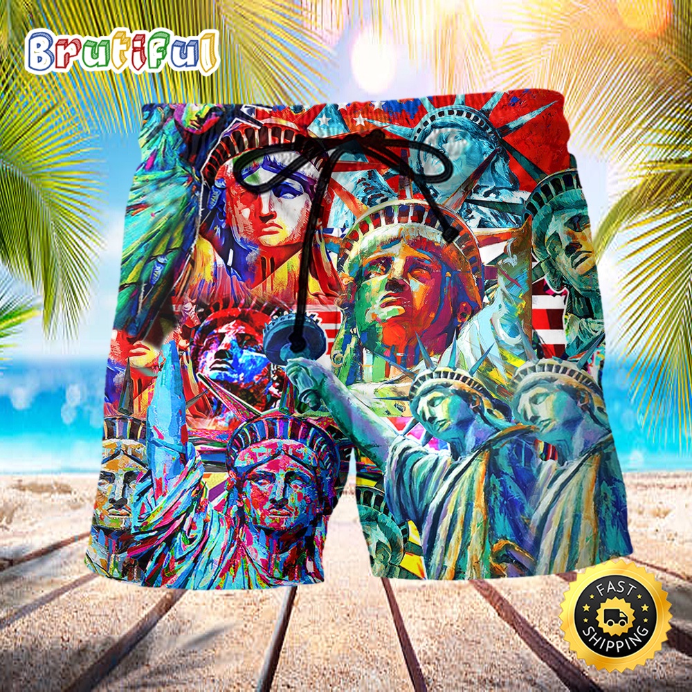 America Color Statue Of Liberty Independence Day Beach Short xacbqo