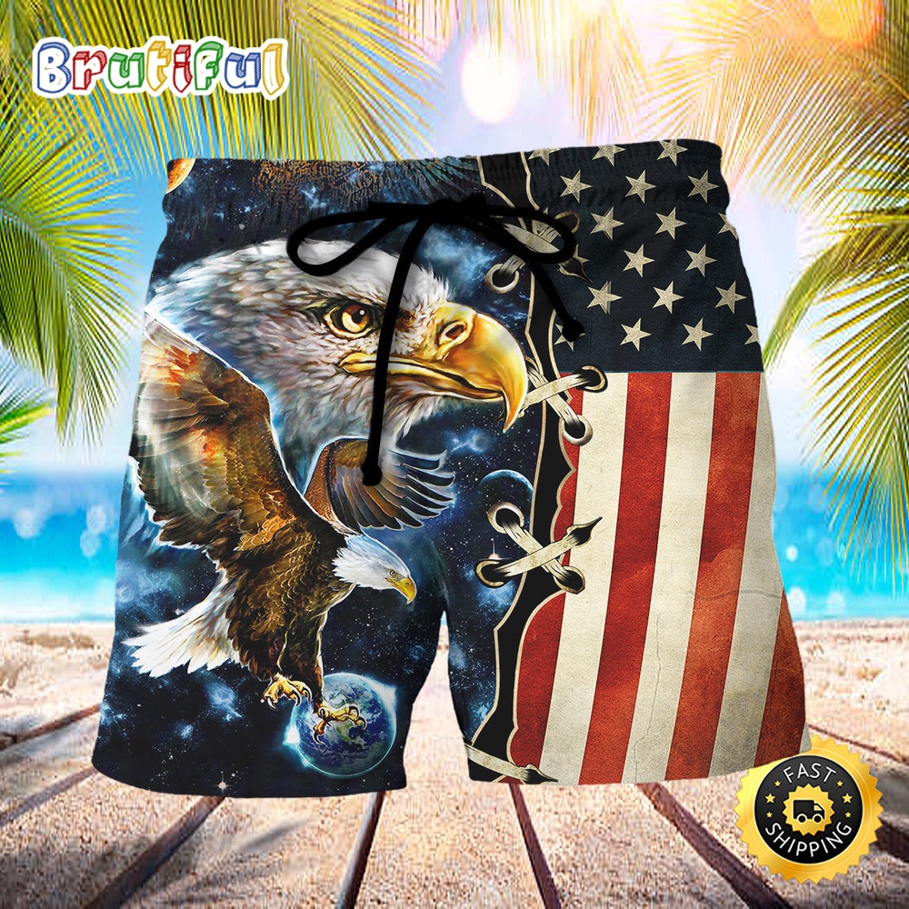 America Eagle Amazing Galaxy Independence Day Beach Short dpctpp
