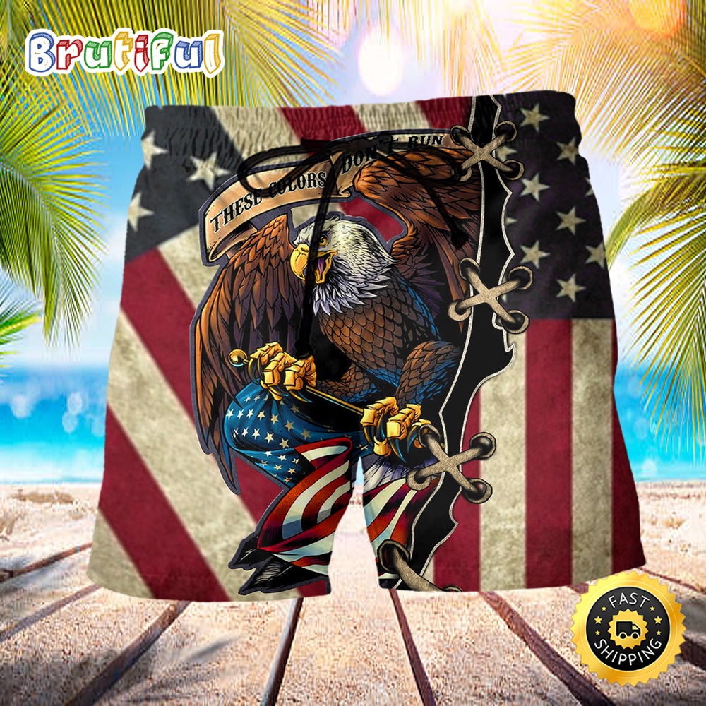 America Eagle Fly Flag Independence Day Beach Short uqoy4d