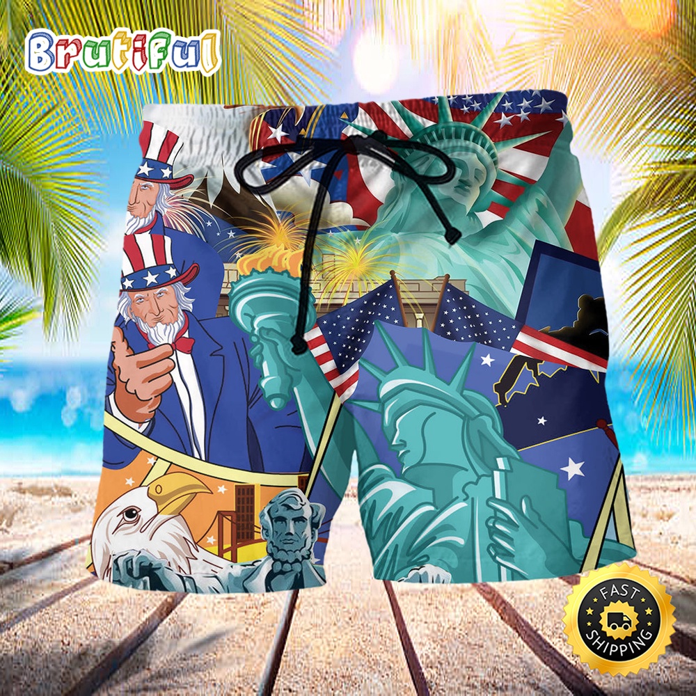 America Eagle Love You Proud Of American Independence Day Beach Short bg83ph