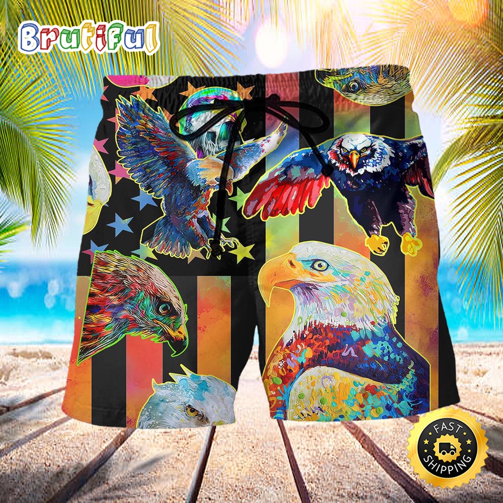 America Eagle Mix Color Colorful Independence Day Beach Short o60bsc