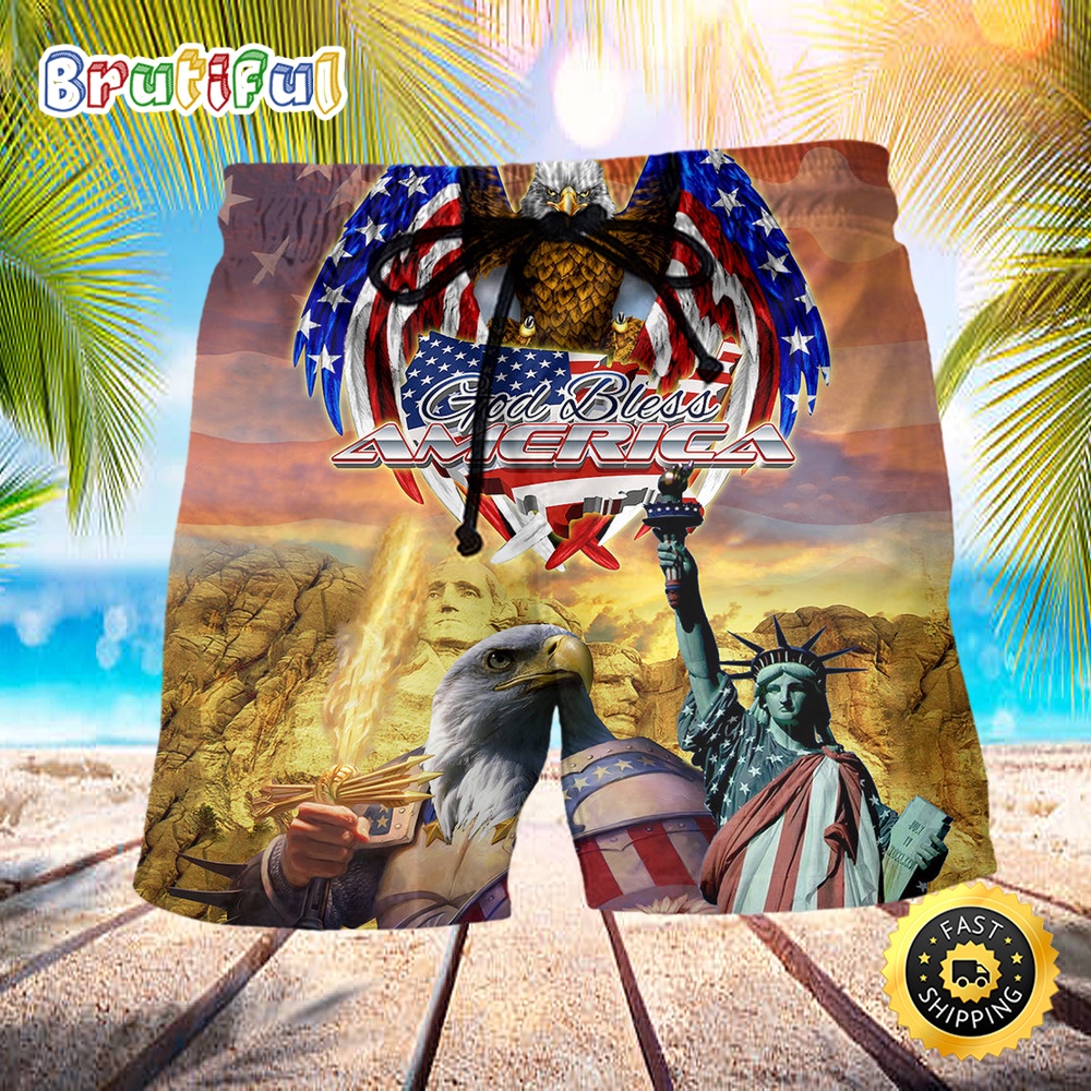 America Eagle Patriotic God Bless America So Classic Independence Day Beach Short thugi2