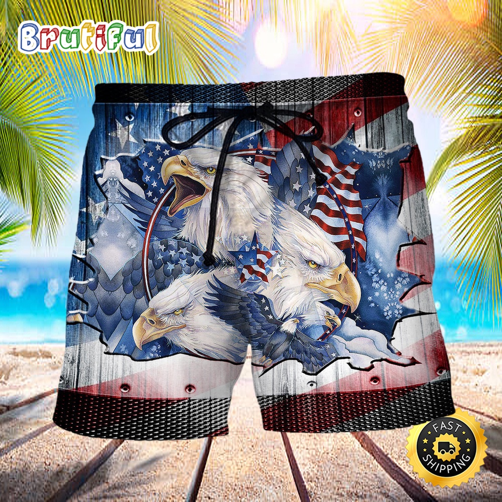 America Eagle Proud Amazing Patriotic Independence Day Beach Short f6s4be