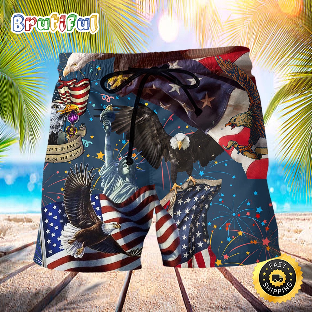 America Eagle Victory Independence Day Beach Short waox2v