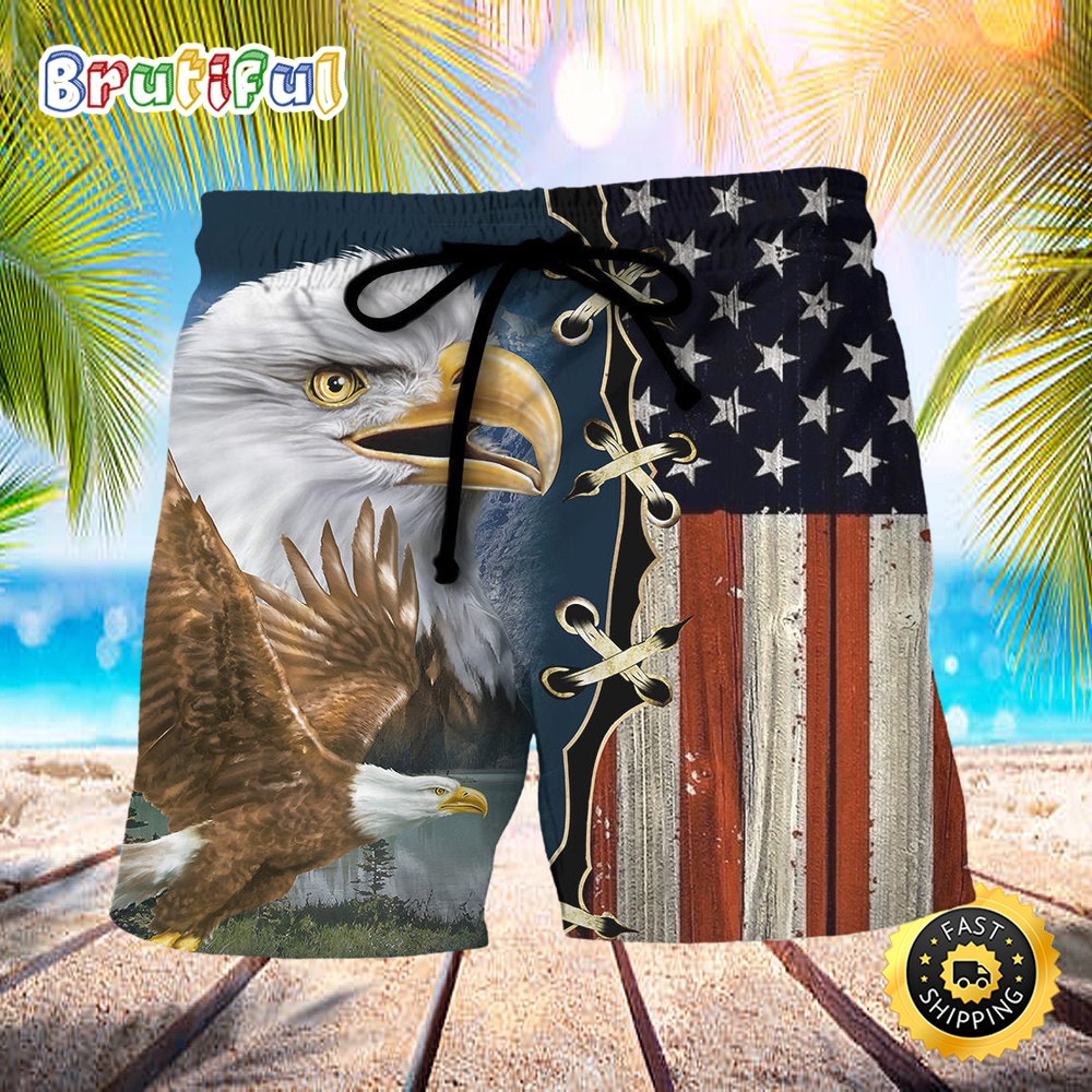 America Eagle Wildlife Faith Independence Day Beach Short ykjw0b