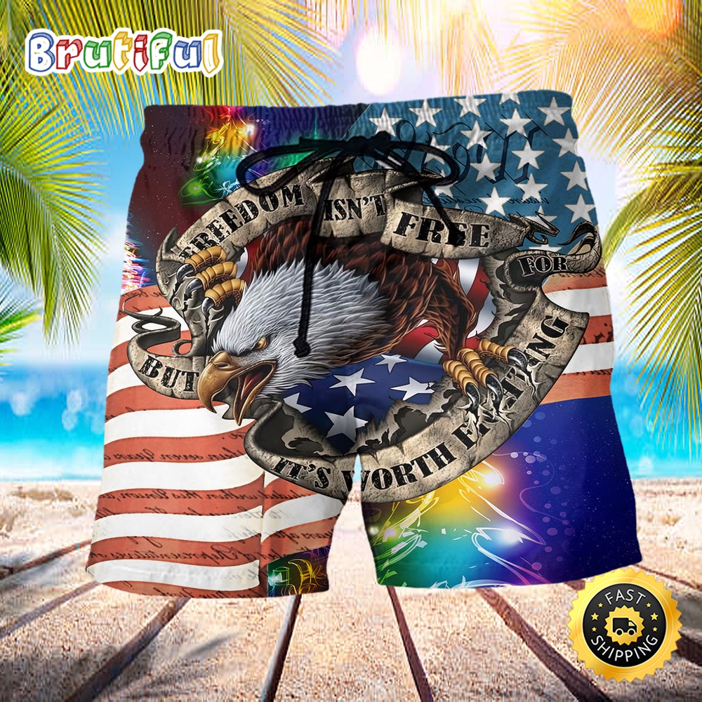 America Freedom Eagle Merry Christmas Stunning Independence Day Beach Short evacnn