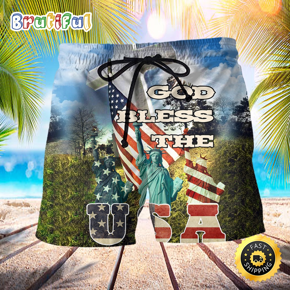 America God Bless The US Independence Day Beach Short upolqh