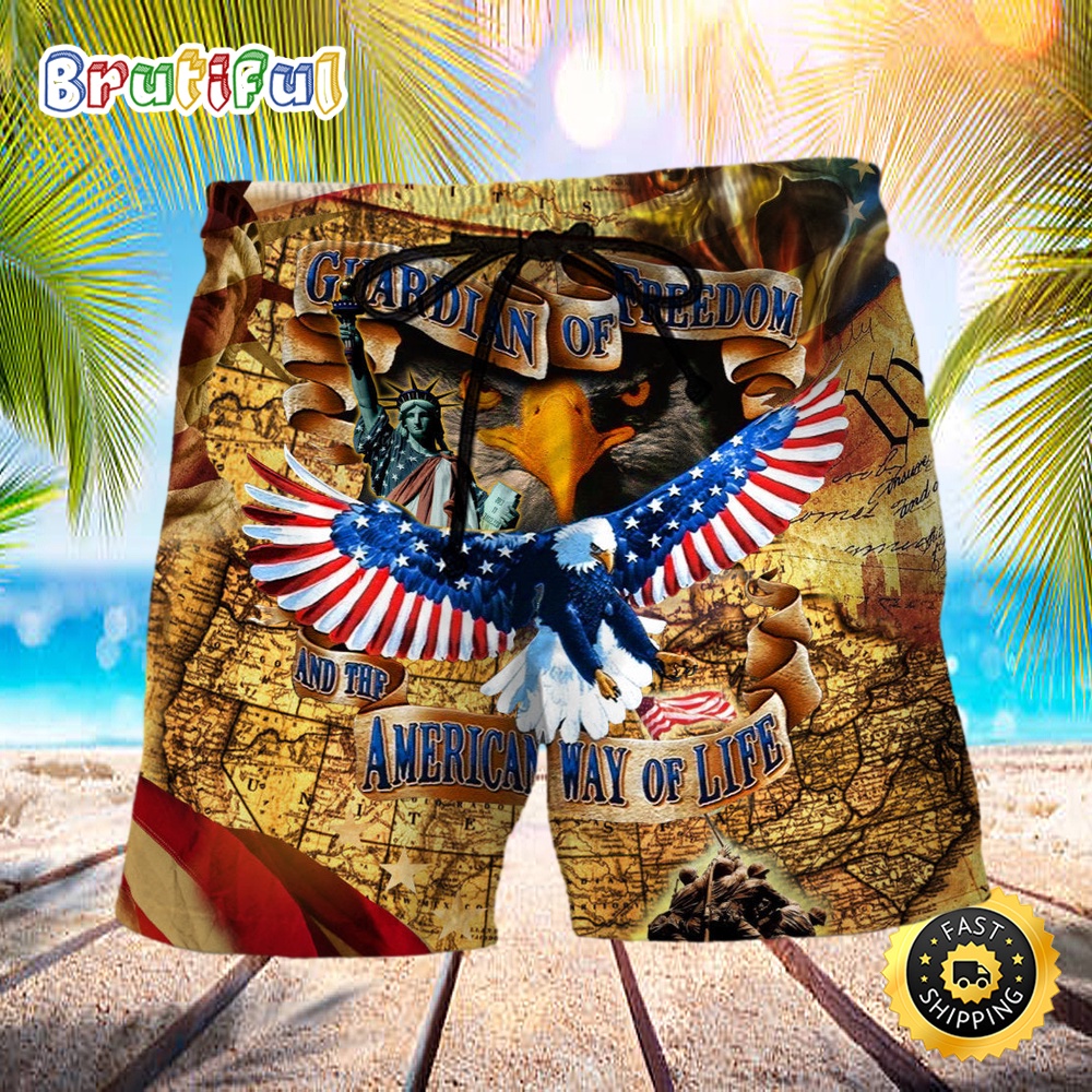 America Guardian Of Freedom And The American Way Of Life Eagle Independence Day Beach Short vkeir7