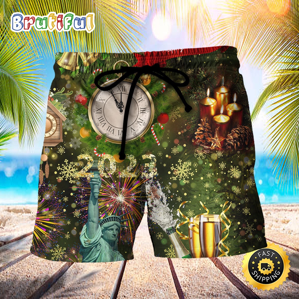 America Happy New Year 2023 Independence Day Beach Short amlfpw