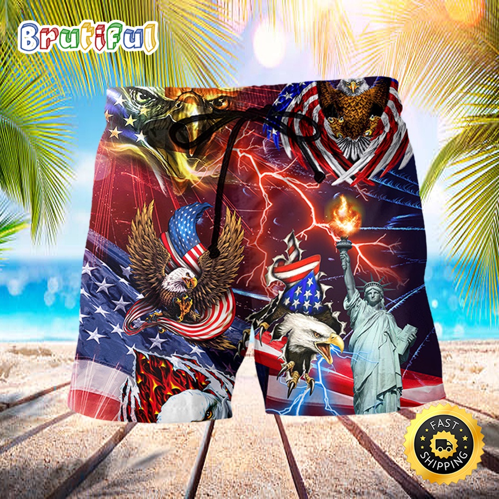 America Independence Day Eagle Lighting Independence Day Beach Short cknsjs