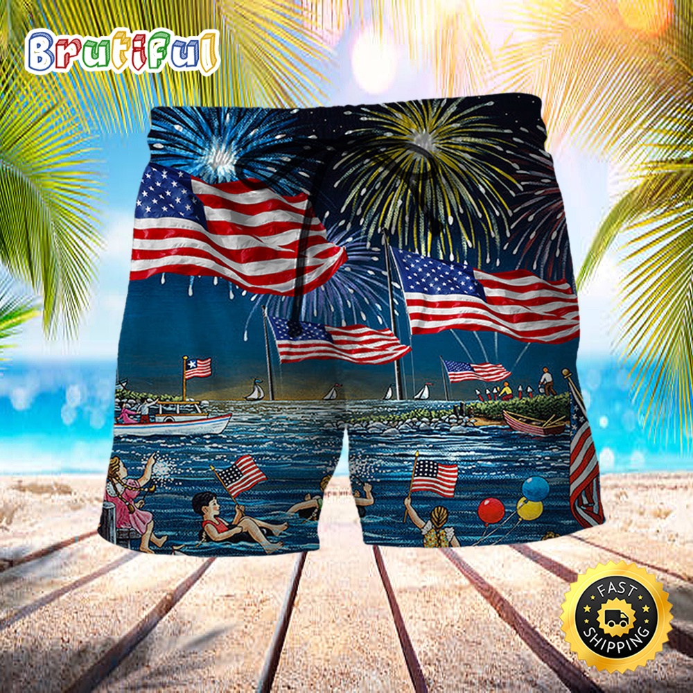 America Independence Day Fun Day Firework Independence Day Beach Short mbn78n
