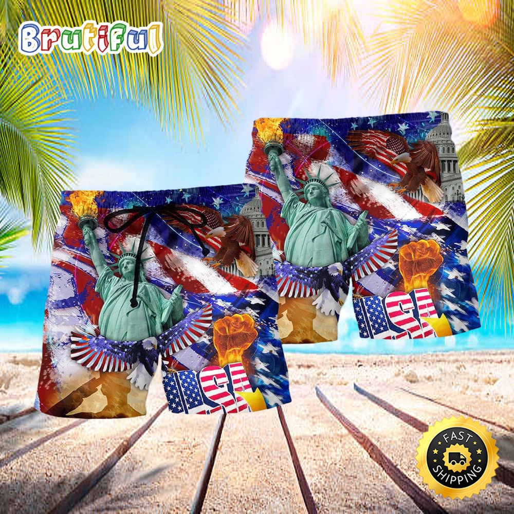 America Independence Day Hawaiian Beach Short osaji4