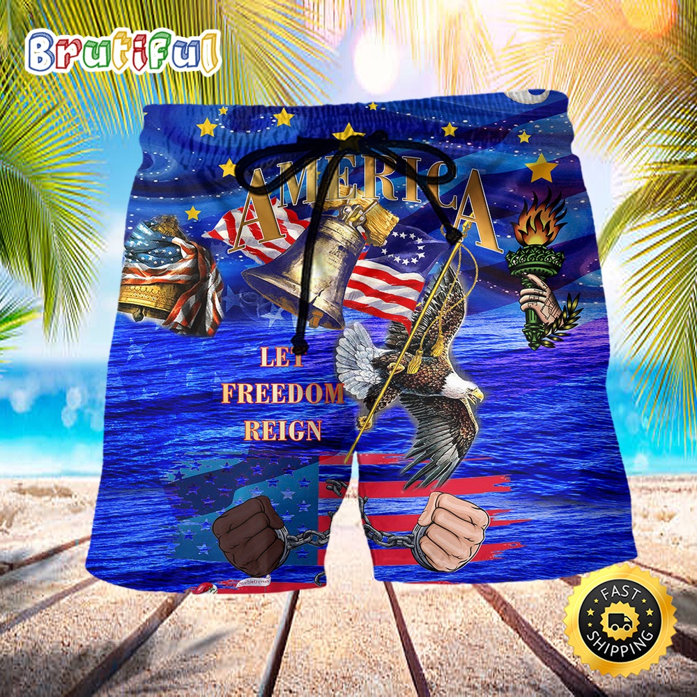 America Let Freedom Reign Merry Christmas Night Independence Day Beach Short ur0kxr