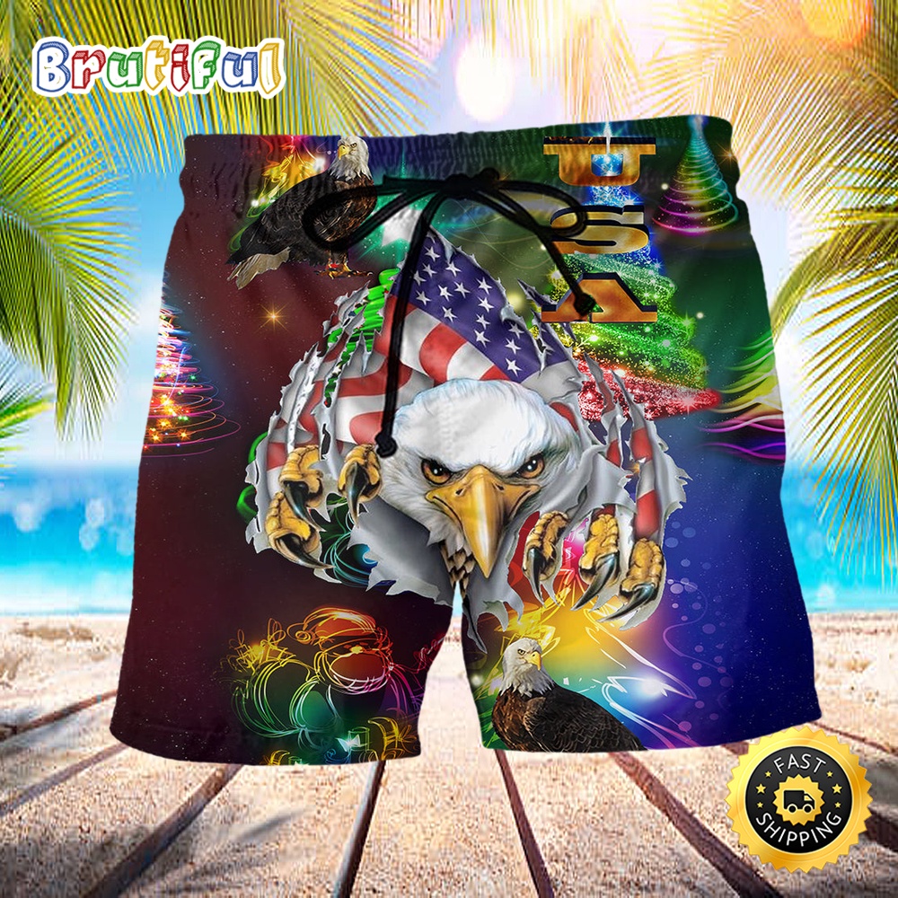 America Love Eagle Merry Christmas Independence Day Beach Short kt9uio